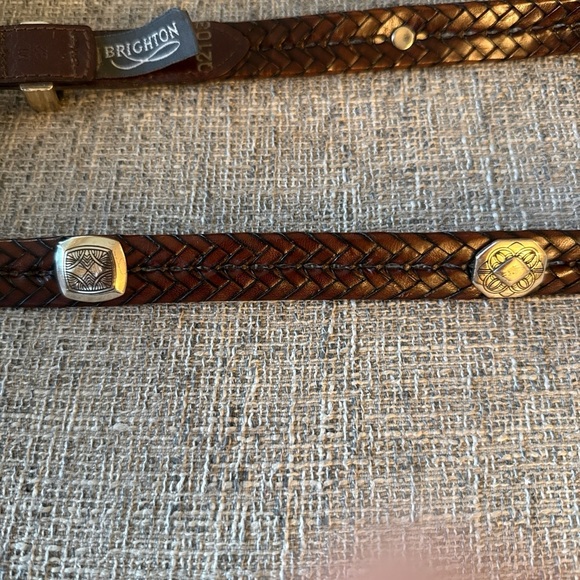 Brighton brown, braided, leather belt, silver details - Picture 3 of 6